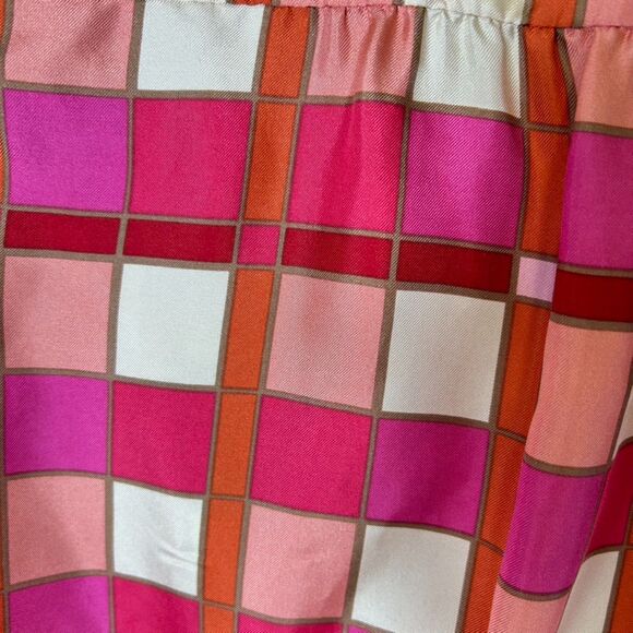Banana Republic Pink Orange Ivory Check Print Silk SS Wrap Blouse Size S Petite - Picture 10 of 15